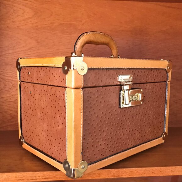 French Vintage VR DIANN Ostrich/Leather Vanity/Train Case 1970s - Picture 2 of 15